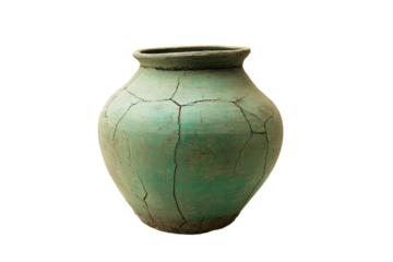 a green vase with a cracky surface