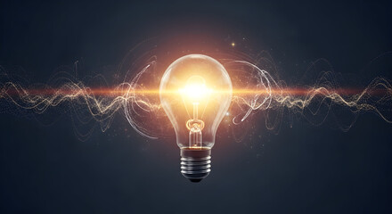 Bright Idea Lightbulb Concept with Energy Waves Technology