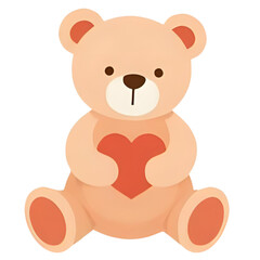 Fototapeta premium A cute, cartoon teddy bear holding a red heart, sitting upright.