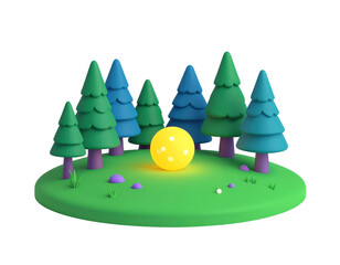 3D Cartoon Forest Night Scene
