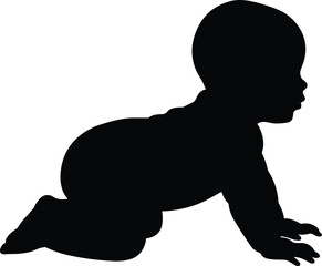 Crawling baby silhouette vector, child outline clipart, infant silhouette black, baby pose illustration, newborn crawling art, toddler vector icon, child shadow image, baby design