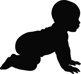 Crawling baby silhouette, black infant outline, toddler vector graphic, baby crawling pose clipart, child silhouette icon, newborn crawling shadow, baby isolated design, kid art