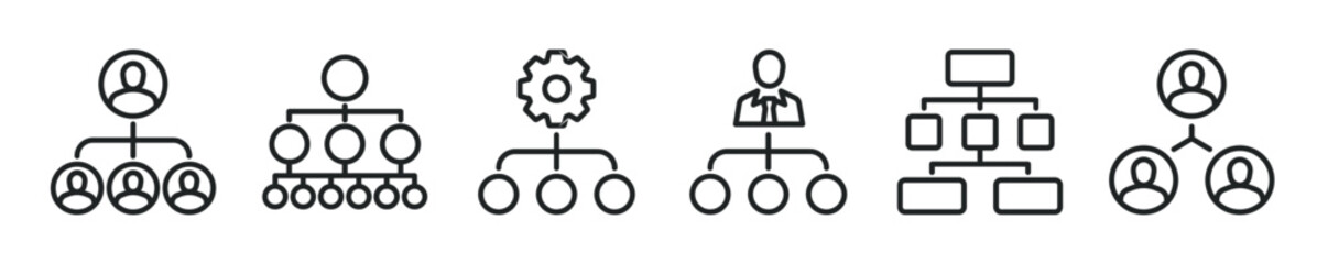 Naklejka premium Hierarchy thin line icon set. Organization, leadership, management minimal editable stroke icons
