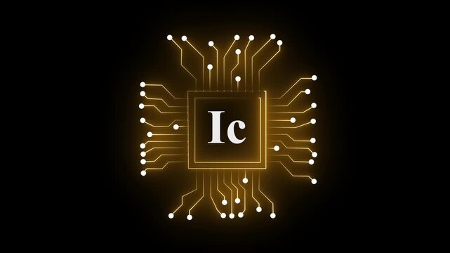 A glowing Yeollow Ic chip surrounded by a network of digital connections.