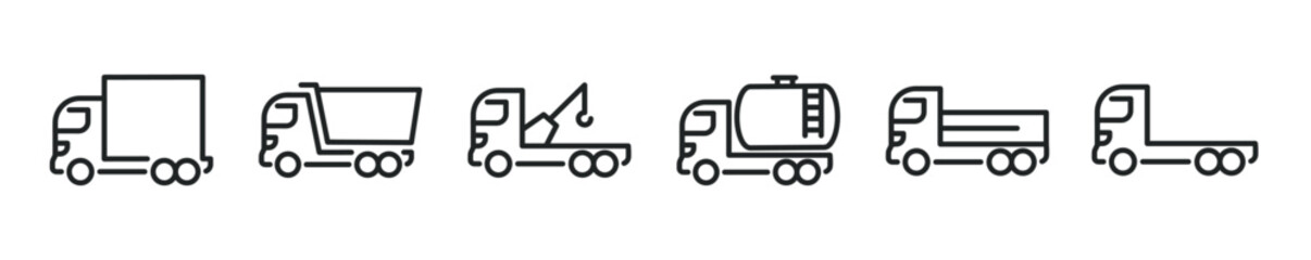 Truck thin line icon set. Transportation, heavy vehicle minimal editable stroke icons