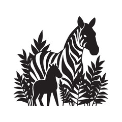 Zebra Family Resting In Bushland Silhouette