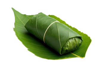 Caozai, traditional taiwanese sticky rice cake wrapped in leaf, on transparent background