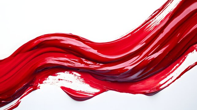 Red paint swirls across a blank white surface, creating a vibrant and artistic abstract design element.