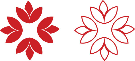 Flower Icons Vector Set, Collection and Group, Decorative Floral Silhouettes, Petals, Blossom, Botanical Minimal Flat Line Style, Monochrome and Colorful Graphic Bundle for Nature, Garden and Spring D