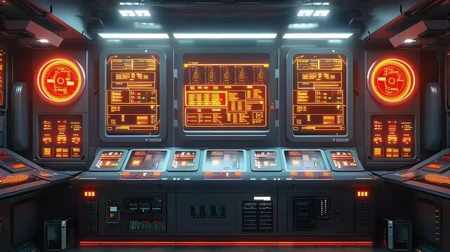 Futuristic control panel room footage