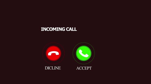 Incoming Call Animation with Ringing Phone Icon on Black Background Featuring Accept and Decline Buttons with Copy Space | Digital Communication UI Motion Graphic | 4K Loop
