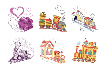 vector illustration of a set of icons for submarine exploring the Arctic waters 