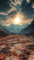 Exploring Dramatic Mountain Landscape at Sunset with Cloudy Sky