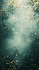 Fog Rolling Through Forest Trees and Plants in Sunlight