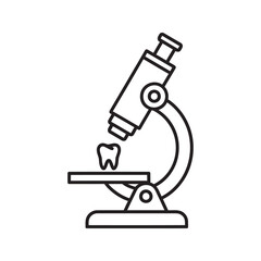 Dental research icon with a microscope examining a tooth for oral health analysis scientific discovery and dentistry laboratory study line vector stroke
