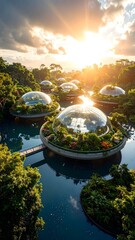 Fototapeta premium A celestial sanctuary of floating biomes, sunlit rivers that twist through zero-gravity air, and radiant skies—engineered serenity in the stars, where nature meditates beyond Earth.