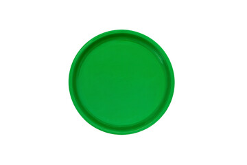 a green plastic plate on a white background