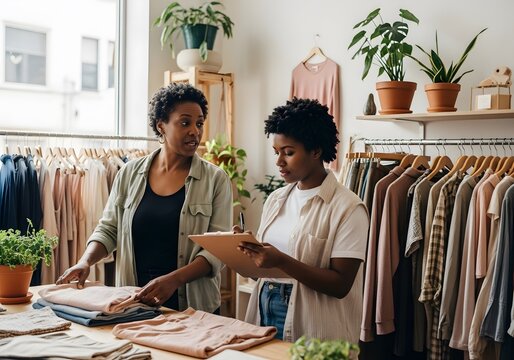 Two businesswomen working at shop