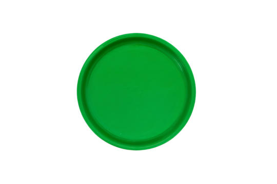 a green plastic plate on a white background