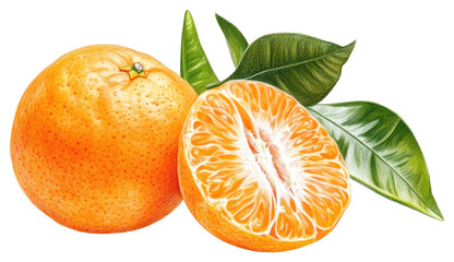 PNG Tangerine with leaf illustration orange leaves.
