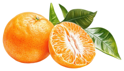 PNG Tangerine with leaf illustration orange leaves.