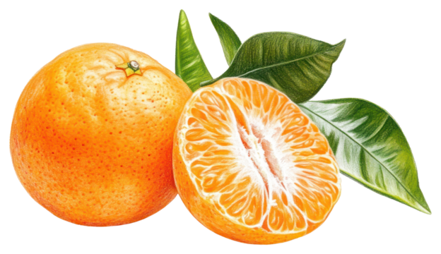 PNG Tangerine with leaf illustration orange leaves.