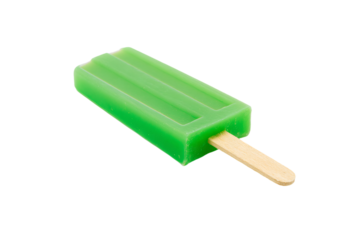a green popsicle with a wooden stick sticking out of it
