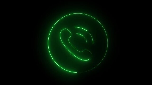 Neon WhatsApp Logo Icon &ndash; Futuristic Messaging Symbol on Black Background for Social Media and App.
