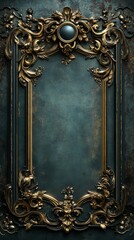 Ornate Gold Frame on Textured Teal Backdrop for Elegant Design