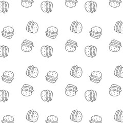 A colorful hand-drawn doodle illustration of a hamburger, featuring a sesame seed bun, beef patty, lettuce, and melted cheese. outlines and playful style make it perfect for fast food branding