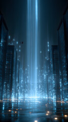 Illuminating urban sci-fi realms a futuristic light tower from a high angle perspective