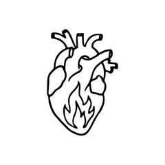 burning heart line art illustration