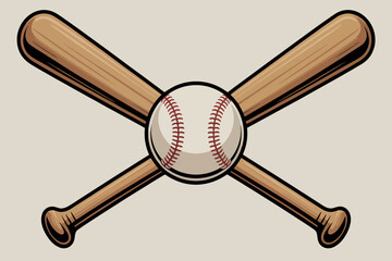 Two wooden baseball bats crossed behind a baseball