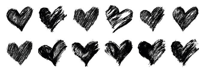 Vector set of hearts with stroke marker png. Set of hand drawn hearts with black rough marker, pencil, chalk, etc. Vector illustration for your graphic design. © Narin
