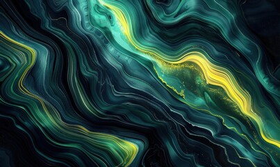 Fluid abstract art swirling motion with blue green and yellow colors