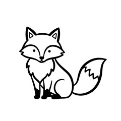Obraz premium Cartoon fox sitting with a bushy tail on a white background 