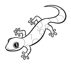 Fototapeta premium Black and white outline of a gecko lizard climbing on surface 