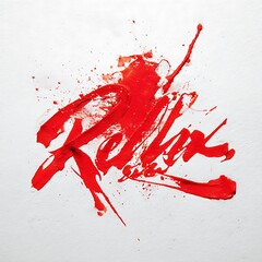 Red ink splatter abstract art isolated on white background