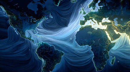 Global climate dynamics aerial infographic mapping ocean currents in environmental science
