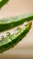 Aloe vera leaves with water droplets close-up photography nature indoor macro perspective