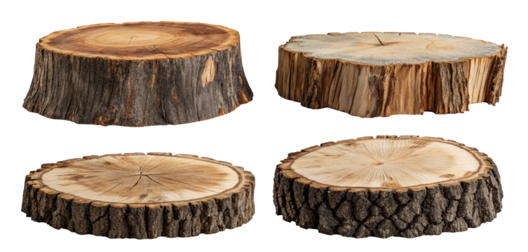 Wooden log slices against dark backdrop for rustic interior decoration and natural home projects