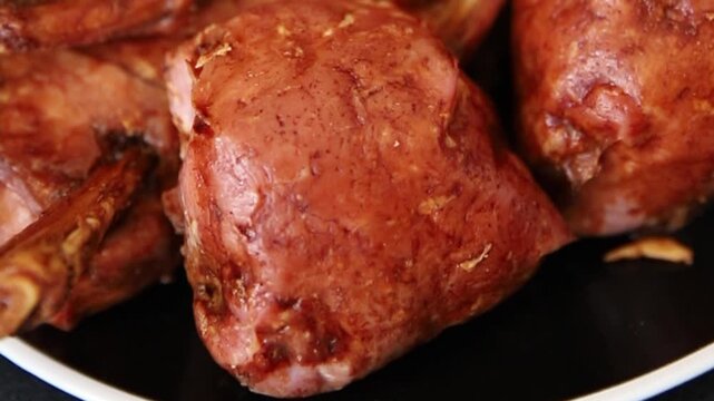 Schweinshaxe smoked meat cooked ham roulka Knuckle fresh shank delicious gourmet food background on the table rustic food top view copy space