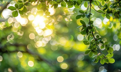 Green leaves and bright sunlight create a serene natural environment backdrop