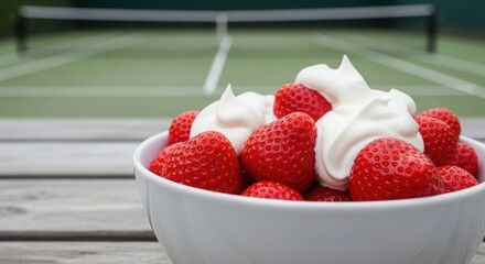 Classic Strawberries and Cream in Front of Wimbledon Tennis Court