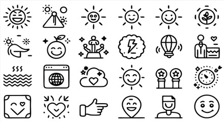 Fototapeta premium Happy suns and weather icons smiling cloud