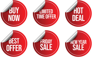Red Sale Sticker Labels with Folded Corners for Promotions and Discounts