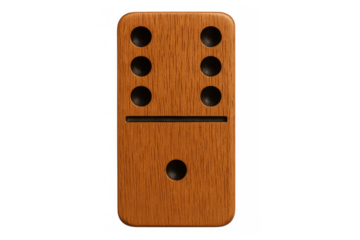 Wooden domino tile featuring number seven, standing on transparent surface, ready for game or learning contexts
