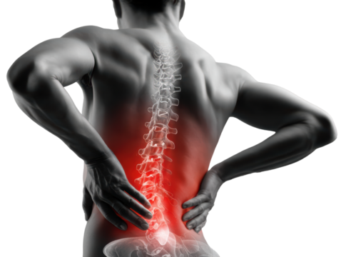 low back pain a young man holding his back and bend in pain