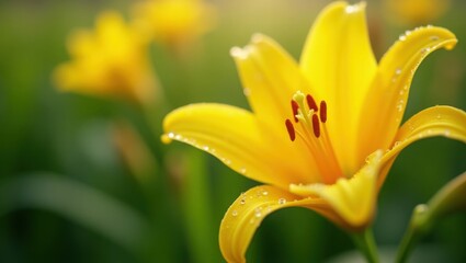 Nature’s Jewel - A Vibrant Lily Glowing with Raindrop Diamonds