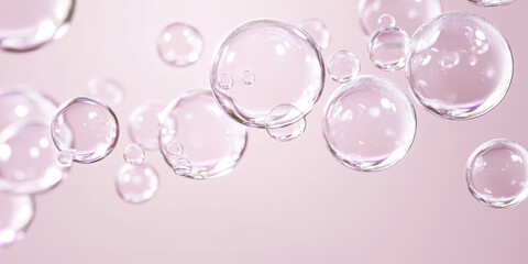 Fototapeta premium Soap bubbles floating on soft gradient background